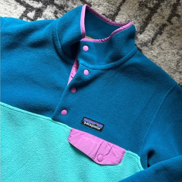 Patagonia Synchilla Womens Teal and Pink Snap Fleece Pullover Small - Picture 7 of 14
